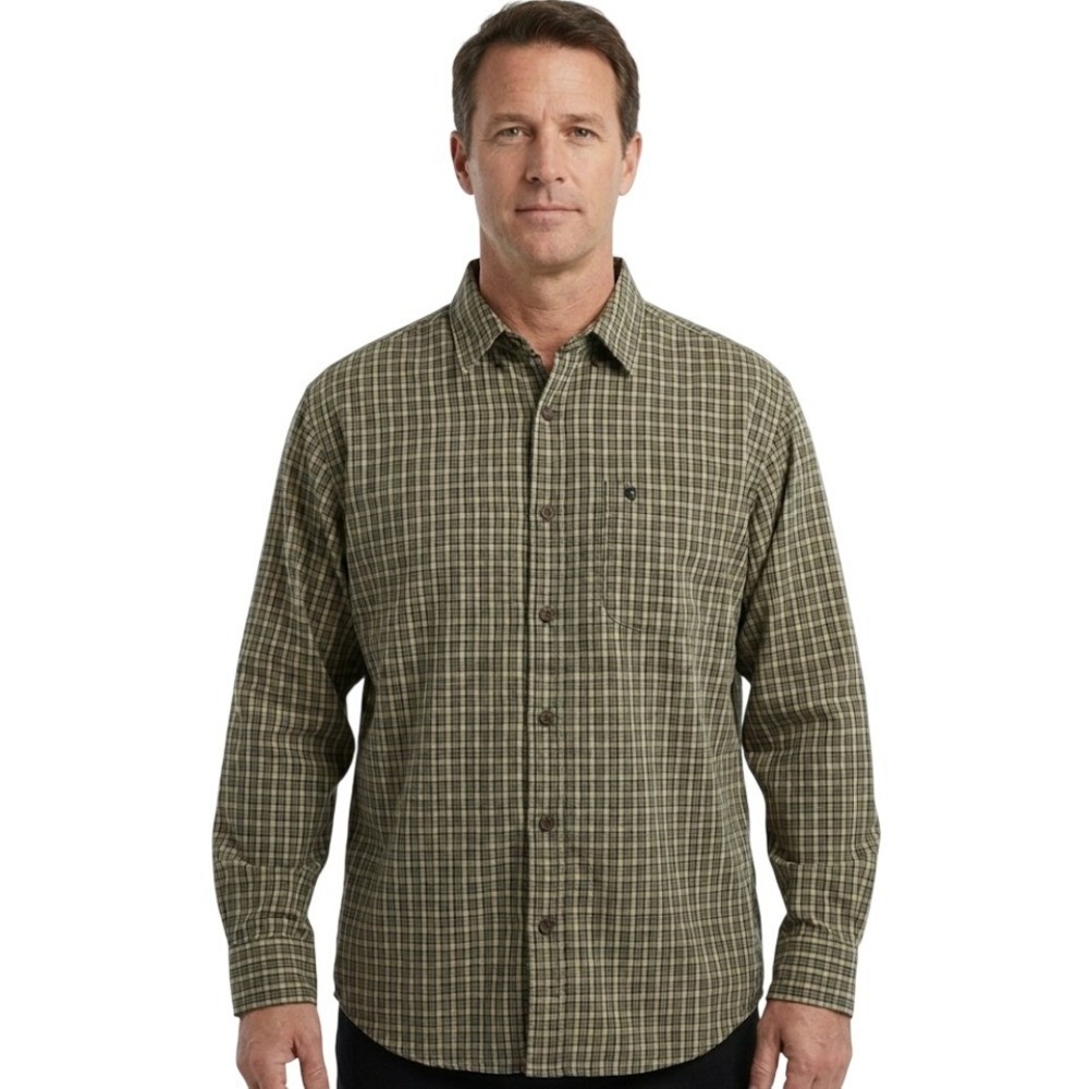 Carhartt Shirt‎ Mens Large Green Black Plaid Button Down Long Sleeve 100% Cotton